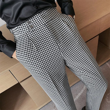 Aidase British Style Men High Waist Business Dress Pants Fashion Houndstooth Office Social Suit Pants Wedding Groom Casual Trousers Men aidase-shop